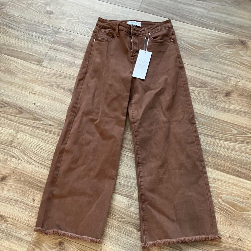 Risen High Rise Tummy Control Crop Wide Leg Jeans